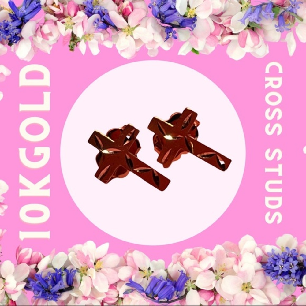 Vintage 10k Gold Cross Stud Earrings - Original Backs Missing (VGUC)